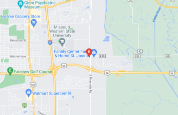 Nodaway Valley Bank location map: 1302 S Riverside Rd, St Joseph, MO
