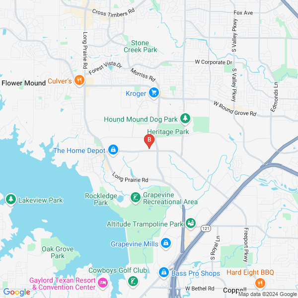 Flower Mound Custom Pools location map: 1200 Lakeside Pkwy, Flower Mound, TX